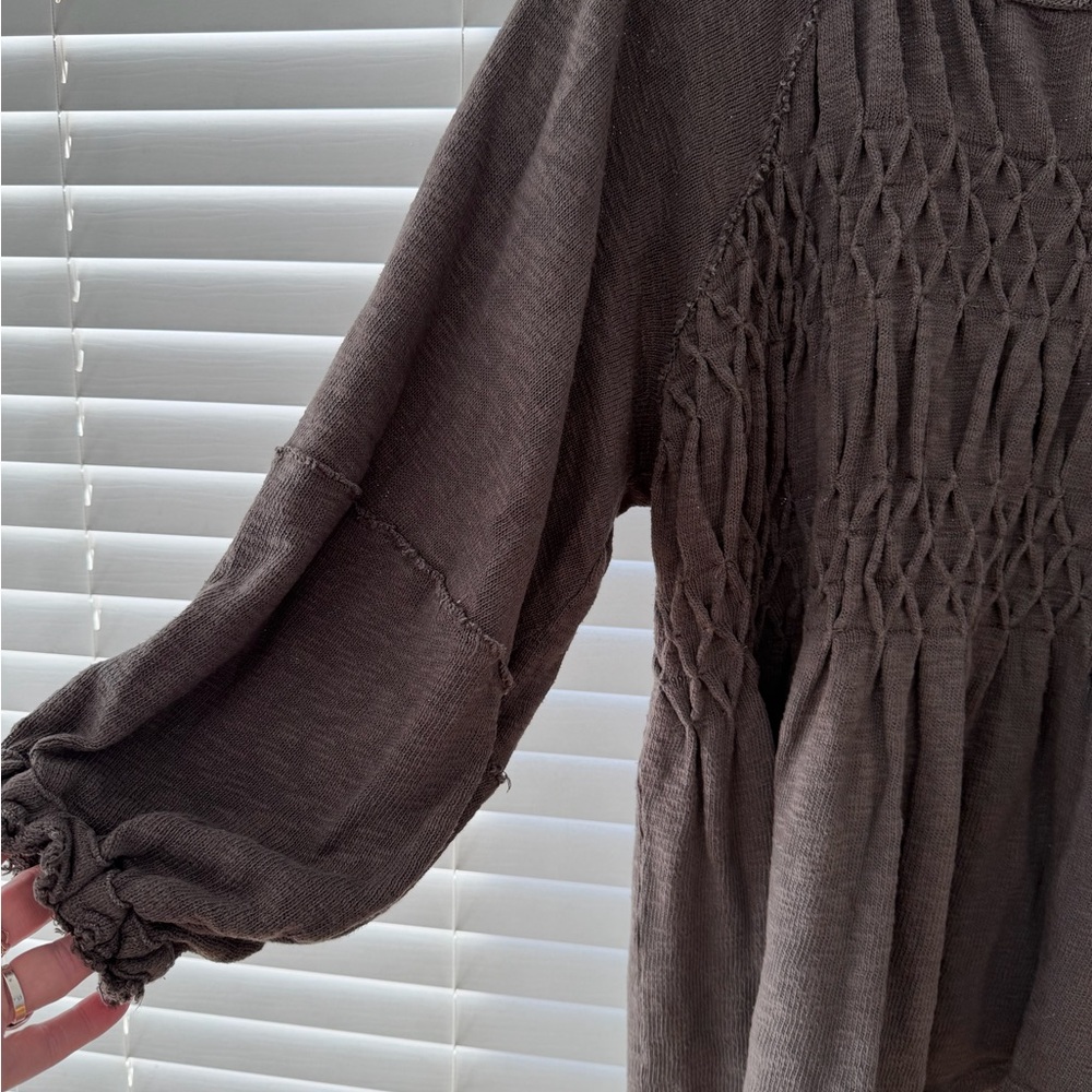 We The Free by Freepeople Grey Smocked Knit Top